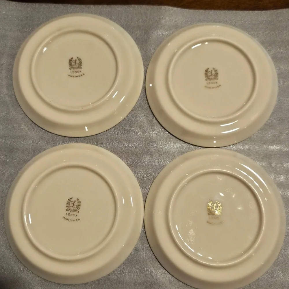 Lenox Ivory Bone China Coasters Set/4 Platinum Rim Scroll Filigree Made in USA